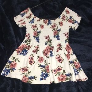 White and flower pattern off the shoulder shirt